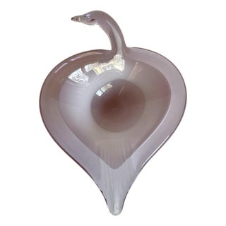 Vintage Murano Style Pink Art Glass Swan Bowl Trinket Dish For Sale