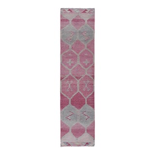 1960s Handknotted Pink Turkish Oushak Rug Runner 2'9'' X 11'2'' For Sale