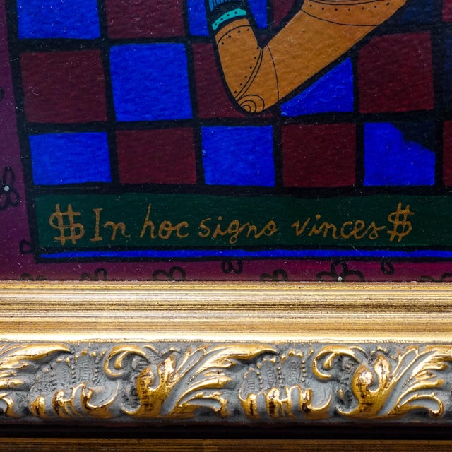 Chenco Columbian Artist "In Hoc Signo Vinces" Acrylic on Paper Painting 1997, Framed For Sale - Image 4 of 6