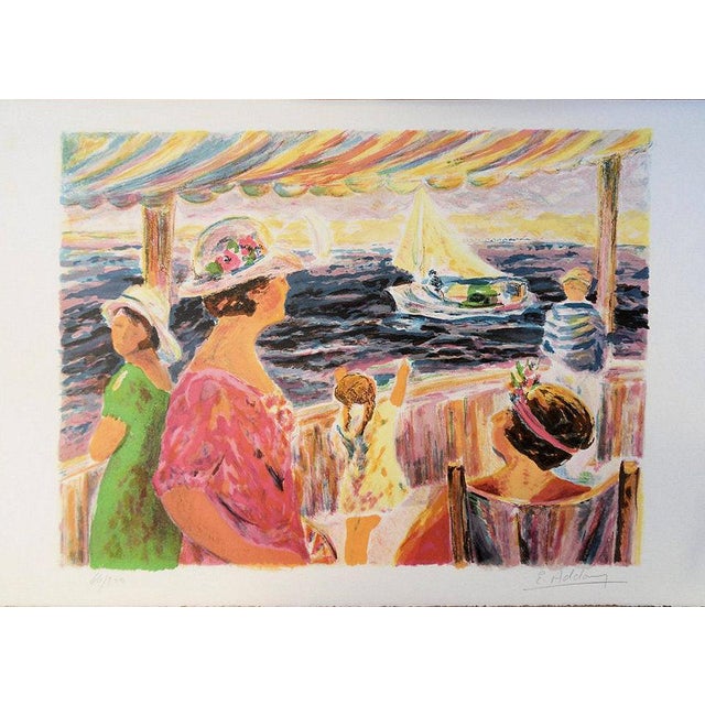 Elyane Addari, Diner au port, Lithograph For Sale