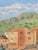 Late 20th Century oil on canvas view of a rural landscape down to the sea by Franco British artist Isabell Pardoe. The...