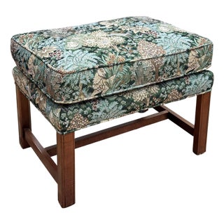 Vintage Ottoman Footstool Newly Upholstered in Bamburgh Forest Whimsical Woods Tapestry Fabric For Sale