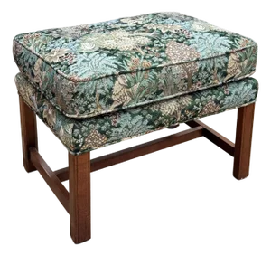 Vintage Ottoman Footstool Newly Upholstered in Bamburgh Forest Whimsical Woods Tapestry Fabric