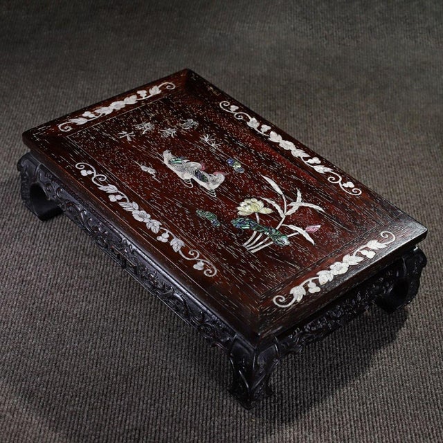Wood Vintage Rosewood Low Kang Table With Mother-of-Pearl Inlay of Mandarin Ducks For Sale - Image 7 of 9