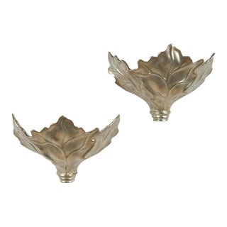Large Glazed silver Leaf Sconces by Robert Marcius - a Pair For Sale