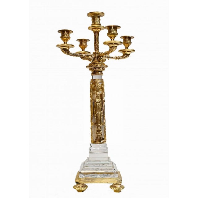 Empire Egyptian Revival French Gilt Rock Crystal Candleholders, Set of 2 For Sale - Image 4 of 13
