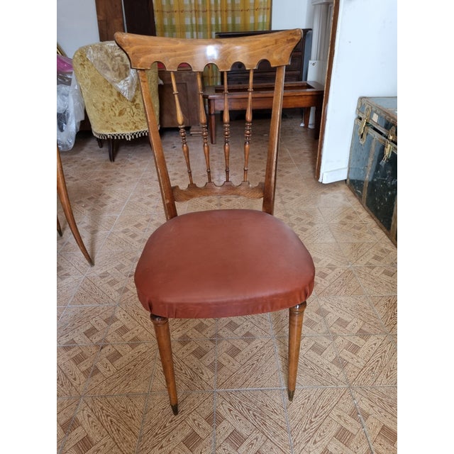 Four Oak Chairs with Imitation Leather Seats, 1952, Set of 4 For Sale - Image 4 of 5