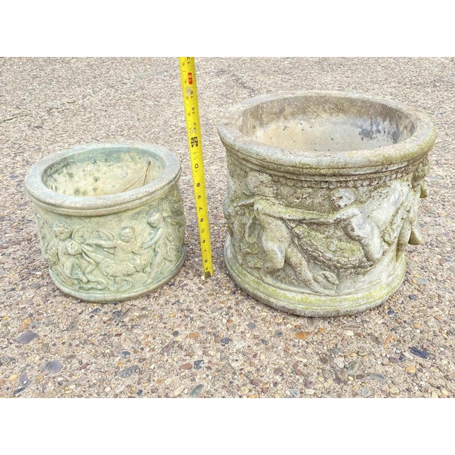 Traditional Late 20th Century Henri Studio Concrete Cement Small 11" Round Classical Cherub Garden Planter Pot For Sale - Image 3 of 11