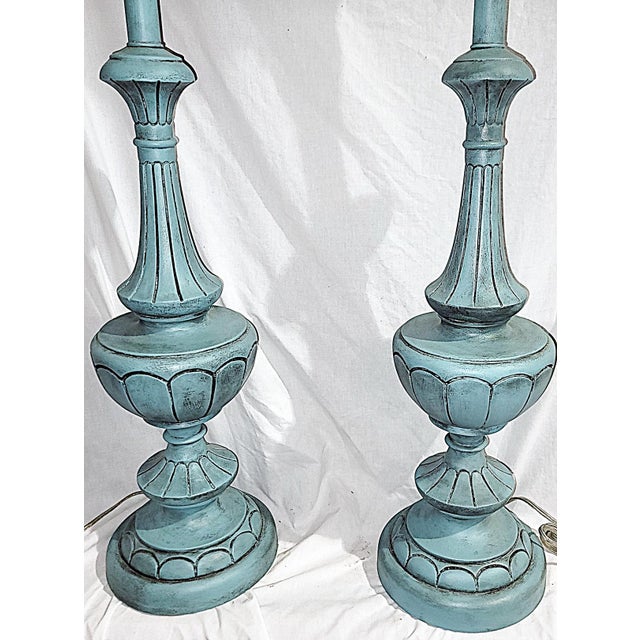 Mid 20th Century Painted Torchiere Table Lamps - a Pair For Sale In West Palm - Image 6 of 6
