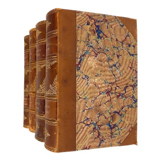 Dickens Leather Bound Marbleized Books - Set of 4 For Sale