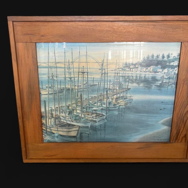 The product is a large, limited edition art print from 1974 by artist Mel Vincent depicting boats in a harbor with a...