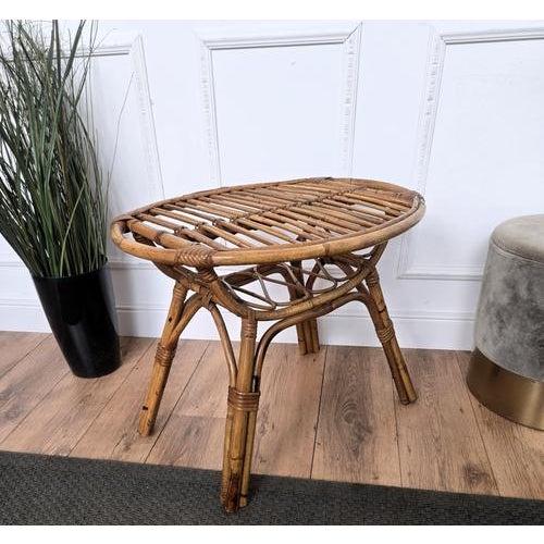 Italian Bohemian French Riviera Bamboo Rattan Oval Coffee Table, 1960s For Sale - Image 9 of 10