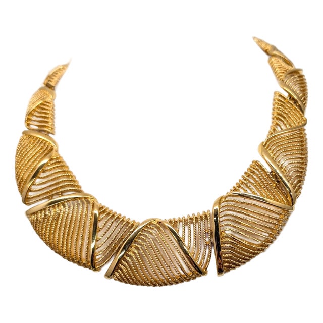 Vintage Signed Napier Goldtone Openwork Wavy Link Collar Necklace For Sale