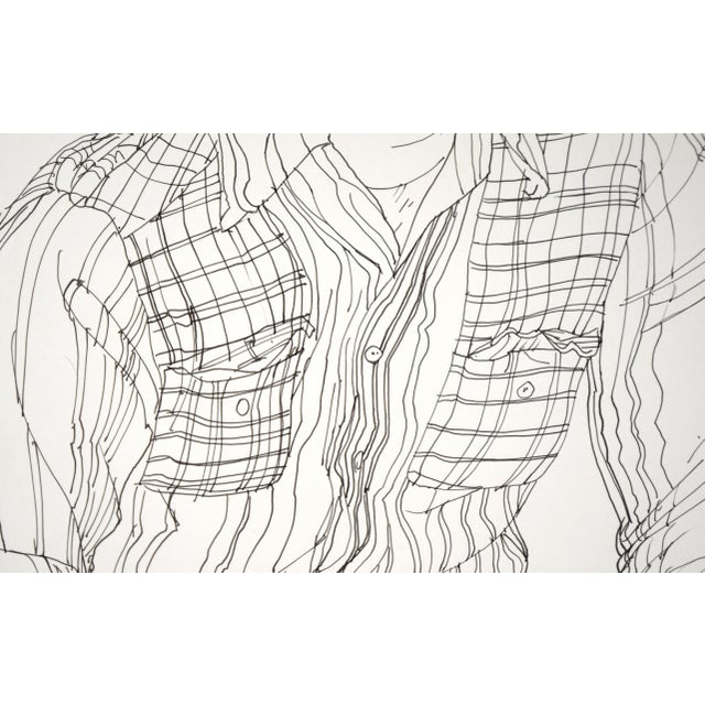 American Portrait of a Man in a Flannel Shirt in Ink on Paper by Shirley Pittman For Sale - Image 3 of 7