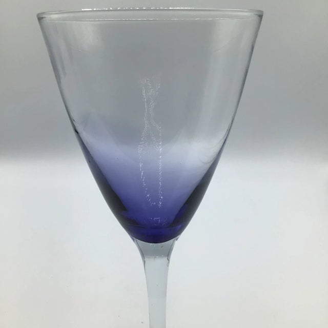 Blue Vintage Tall Blue Fade Crystal Wine/Water Glasses- Set of 4 For Sale - Image 8 of 13