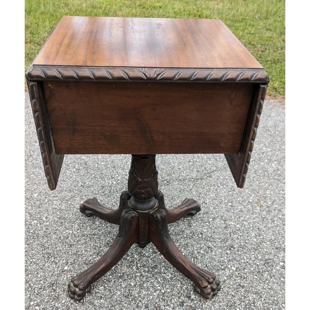 Traditional Antique Empire Sewing Work Table by Hersee Furniture Flame Mahogany Drop Leaf For Sale - Image 3 of 13