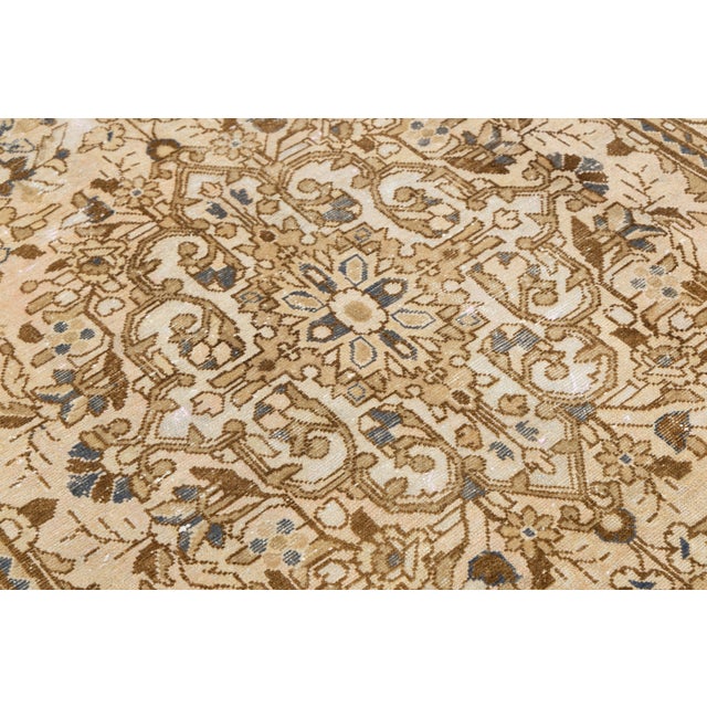 Ivory Vintage Hand-Knotted Neutral Medallion Area Rug in Warm Camel, Ivory & Slate Blue For Sale - Image 8 of 10