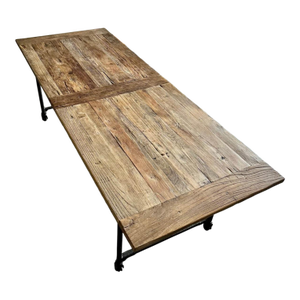 Vintage Solid Wood and Cast Iron Table 92” Long Restoration Hardware