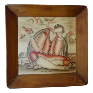 Reading Tile by Gio Ponti for Richard-Ginori San Cristoforo, Italy, 1920s For Sale