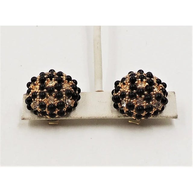 Vintage 1960s Hobe Domed Faux-Onyx & Clear Rhinestone Clip Earrings - 2 Pieces For Sale In Philadelphia - Image 6 of 9