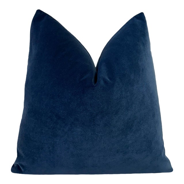 Indigo Blue 20x20 Velvet Throw Pillow With Feather Down Insert For Sale