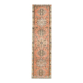 Vintage Turkish Oushak Handmade Wool Cotton Orange Runner Rug For Sale