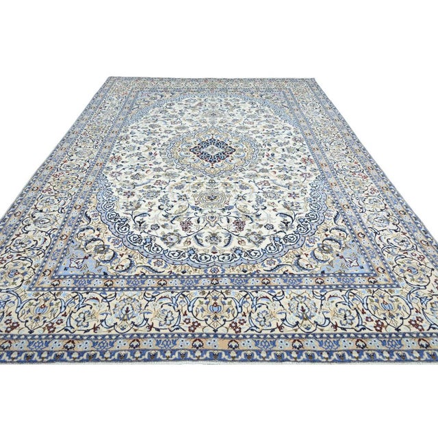 Mid-Century Modern Hand-Knotted Nain 9la Oriental Rug with Silk Content ​ For Sale - Image 3 of 12