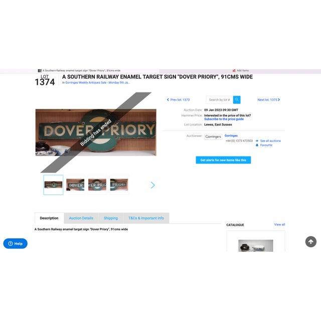 Traditional British 1940's Enamel Southern Railway Target Sign Dover Priory For Sale - Image 12 of 13