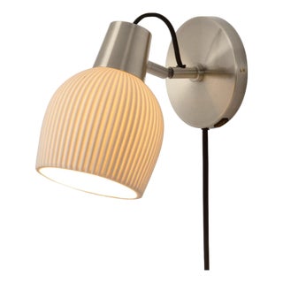 Petaluma Bone Porcelain Wall Sconce - Satin Nickel, Plug-In, Dimmer For Sale