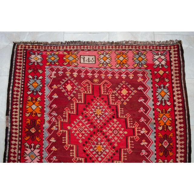 1940s Antique Turkish Rug Kilim Handmade Wide Runner - 4′11″ X 12′5″ For Sale - Image 11 of 17