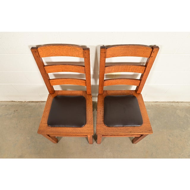 Early 20th Century Limbert Antique Mission Oak Arts & Crafts Ladder Back Dining Chairs, Pair For Sale - Image 5 of 15