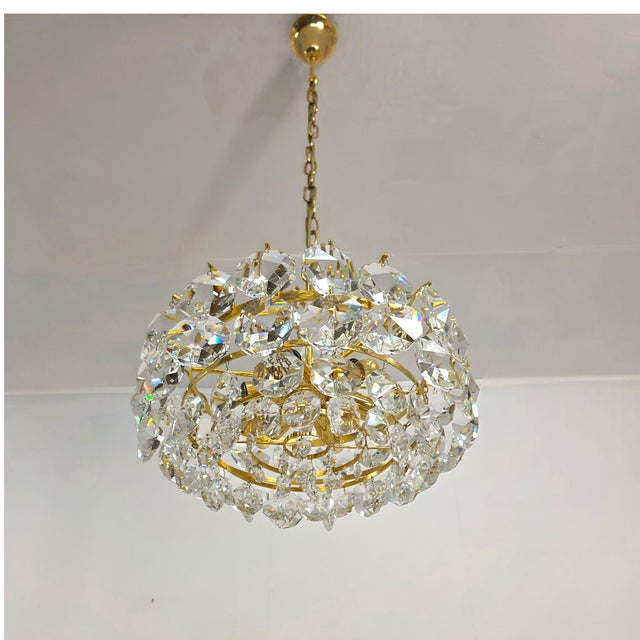 Small Mid-Century Brutalist Chandelier with Crystal Pieces from Palwa, 1970s For Sale - Image 4 of 9