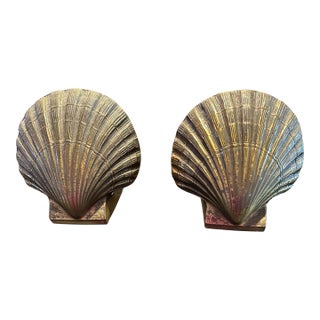Mid 20th Century Brass Seashell Bookends - a Pair For Sale