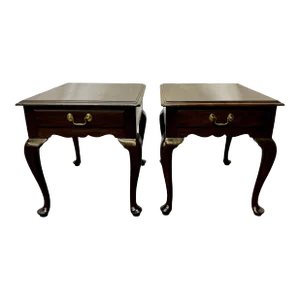 Vintage Henkel Harris Virginia Galleries Collection Chippendale Style Solid Mahogany Side Table - Pair