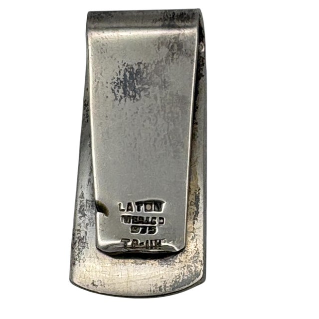 Metal Vintage Laton Mexican Sterling Silver and Abalone Sunburst Money Clip For Sale - Image 7 of 7