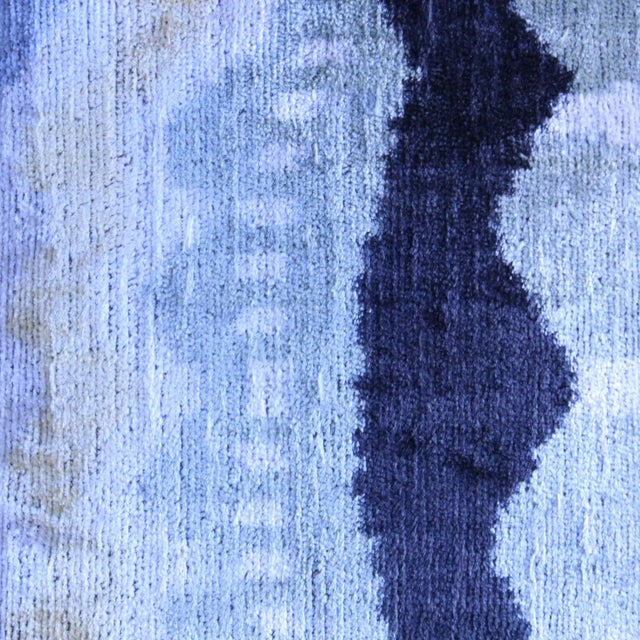 Bohemian silk velvet ikat pillow with vibrant colors of Silver beige and Gray Super hand soft. Pillow has a zipper for...
