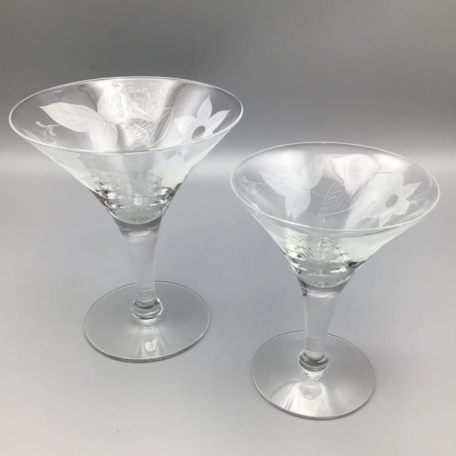 Glass Floral Etched Crystal Stemware Glasses - Set of 18 For Sale - Image 7 of 13