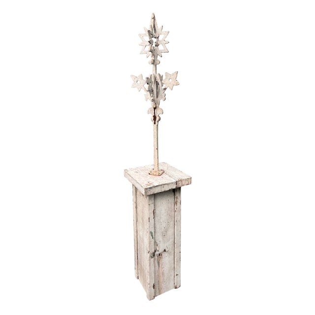 Gothic Antique Mounted "Widow's Walk" Iron Architectural Element on Painted Wood Base For Sale - Image 3 of 11