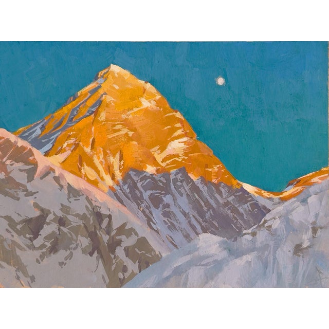 High Point by Judd Mercer | Gouache Painting of a mountain peak at sunset For Sale