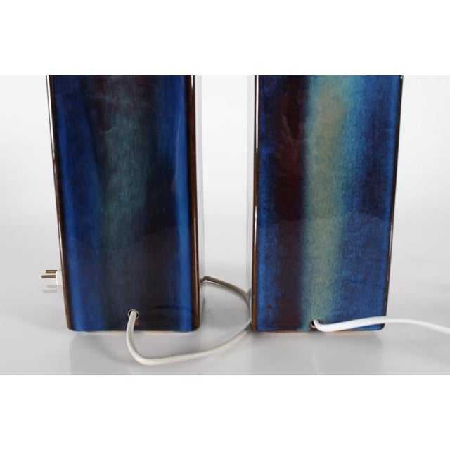 Textile Vintage Danish Sculptural Table Lamps with Glossy Dark Blue Glaze from Søholm, 1960s, Set of 2 For Sale - Image 7 of 17