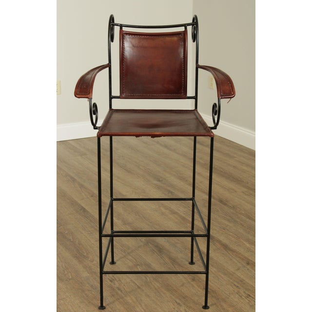 William Sheppee Scollwork Iron And Leather Barstool Chairish