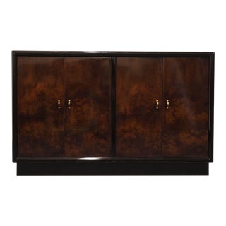 Henredon Furniture Scene III Asian Chinoiserie 45" Black Lacquered Buffet W. Burled Wood Doors 4421-21 For Sale