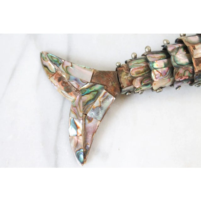 Silver Vintage Articulated Fish Abalone Shell Bottle Opener For Sale - Image 8 of 10