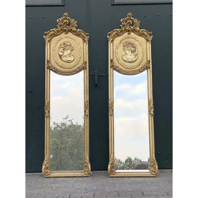 Gold Late 20th Italian Rococo Gold Beech Carved Floor Mirror Art For Sale - Image 8 of 9