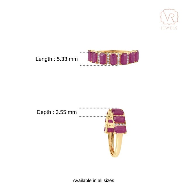 2.89 Carat Ruby & Diamond Band Ring in 14k Yellow Gold Stackable Design Size 4 For Sale - Image 11 of 16
