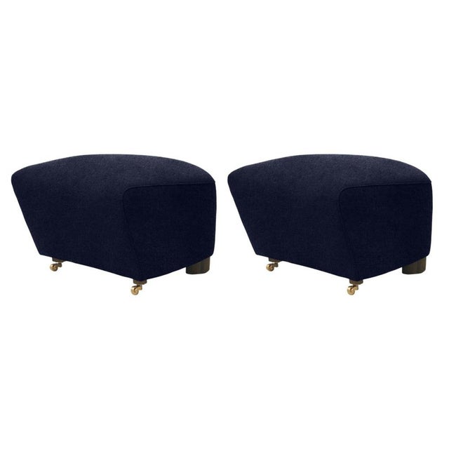 Set of 2 blue smoked oak Hallingdal the tired man footstools by Lassen Dimensions: W 55 x D 53 x H 36 cm Materials:...