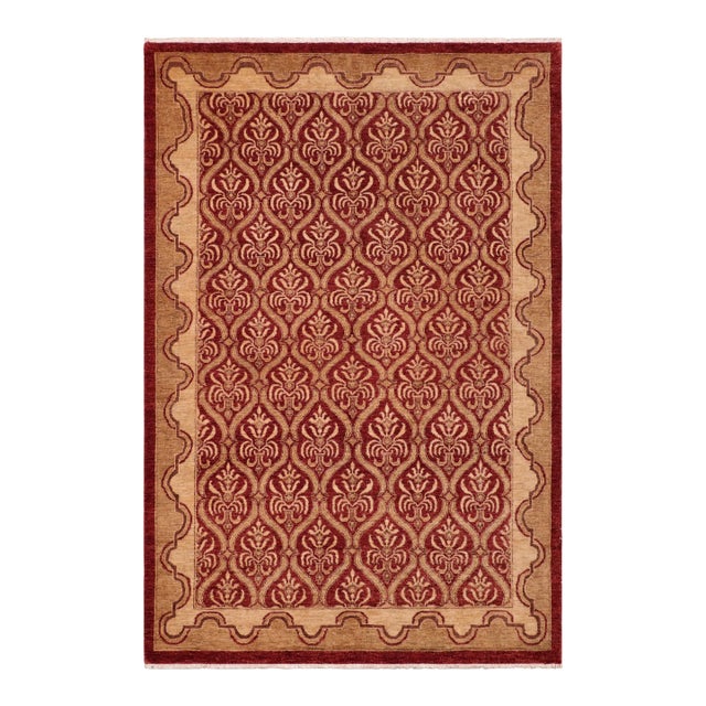 Shabby Chic Ziegler Red Tan Hand-Knotted Wool Rug - 6'0'' X 8'10'' For Sale