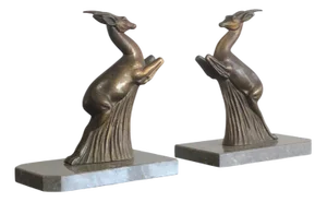 Art-Deco Sculptural Animalist Bronze Bookends, France, 1930s, Set of 2