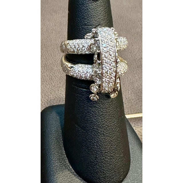 2.9 Ct Micro Pave Diamond 18 Karat White Gold Hanging Diamond Ring Size 7 For Sale - Image 9 of 18