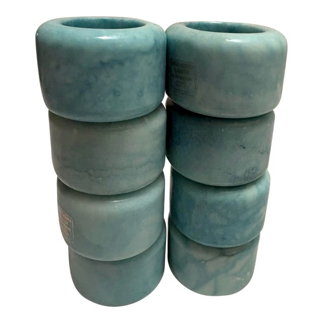 Vintage Aqua Blue Italian Alabaster Napkin Rings, Set of Eight For Sale